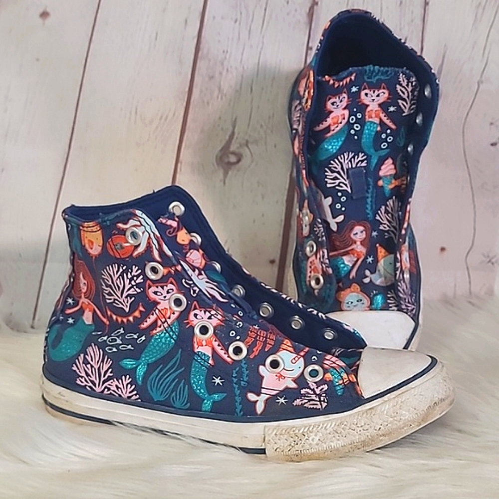 Converse All-Star Chuck Taylor Mermaid Cat Metallic High Top Sneakers Juniors 2